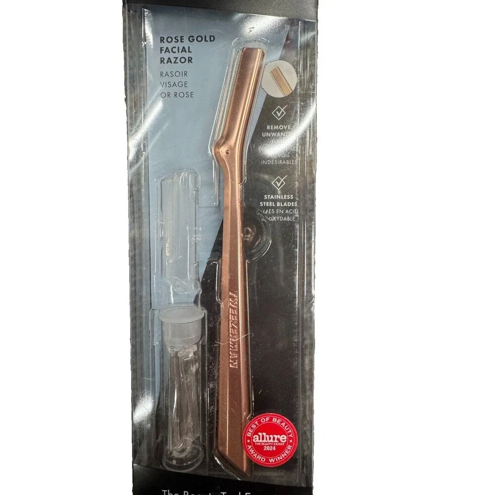 (A2) Tweezerman 1025-R Rose Gold Facial Razor + 3 Replacement Blades NEW